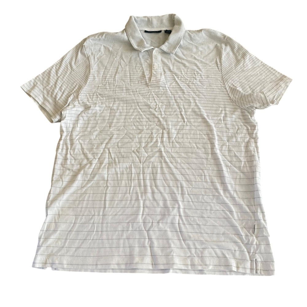 Perry Ellis XXL Mens Polo Shirt White Gray Striped Short Sleeve Golf